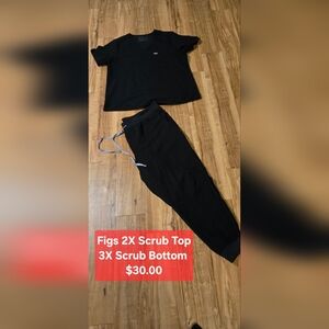 Figs Black Scrub Top and Bottom Set 2X